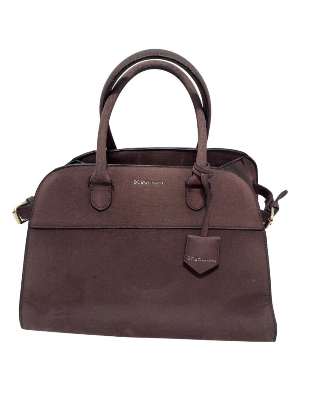 BCBG Generation Brown Suede Satchel Handbag Shoulder Purse 14.5" x 9.5" x 7"